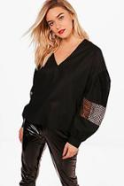 Boohoo Ruched Sleeve Lace Panel Top
