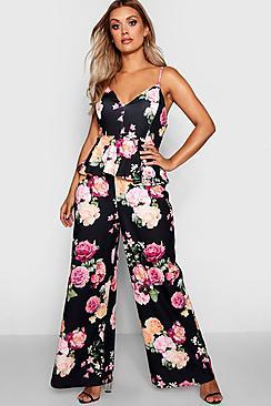 Boohoo Plus Floral Strappy Peplum Jumpsuit