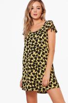 Boohoo Izzy Bird Print Shift Dress Yellow
