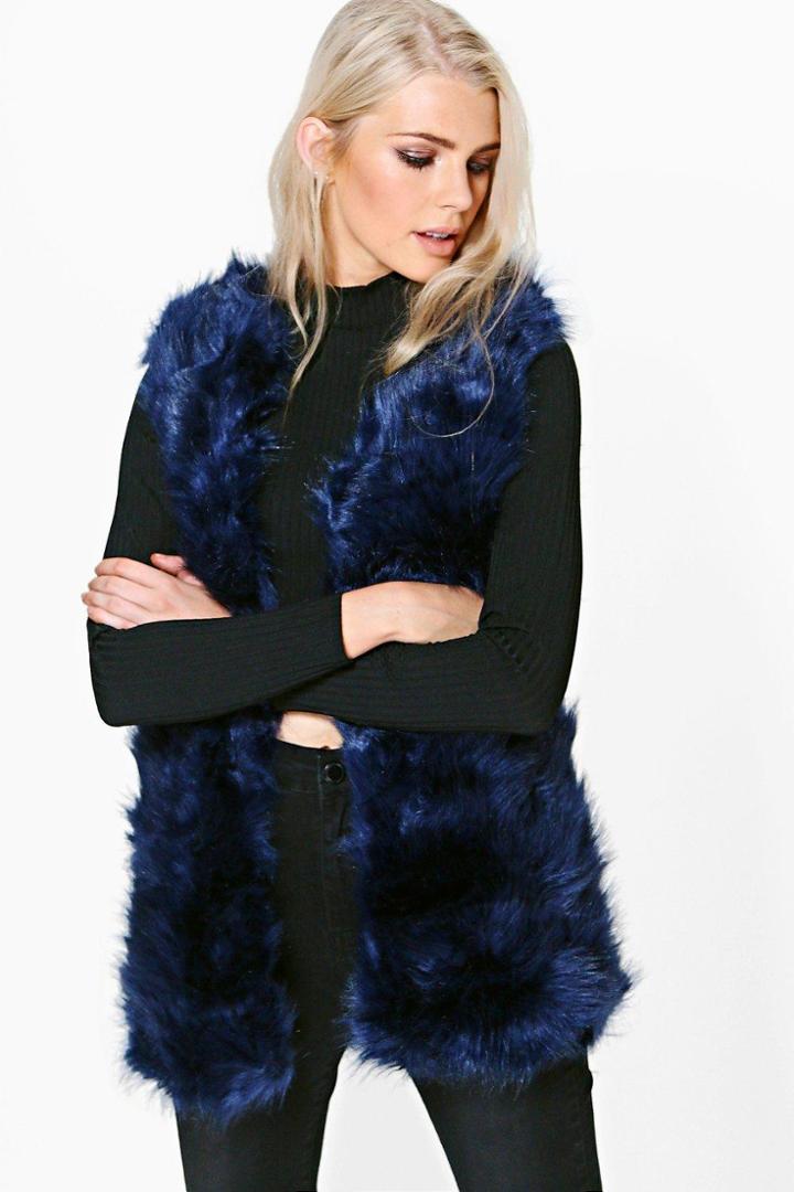 Boohoo Emma Faux Fur Gilet Blue