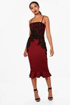 Boohoo Crochet Lace Panelled Frill Hem Midi Dress