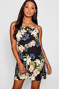 Boohoo Petite Floral High Neck Shift Dress
