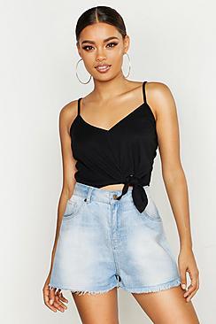 Boohoo Tie Front Rib Cami