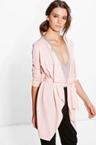 Boohoo Lena Waterfall Belted Duster Blush
