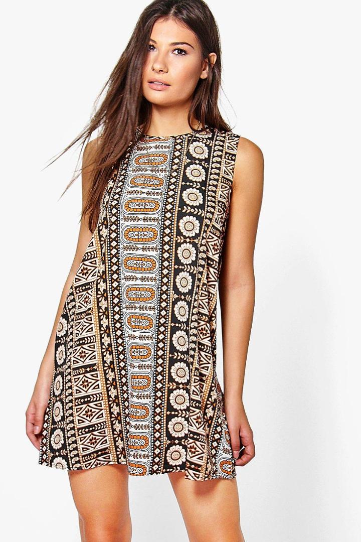 Boohoo Scarlett Printed Tunic Dress Multi