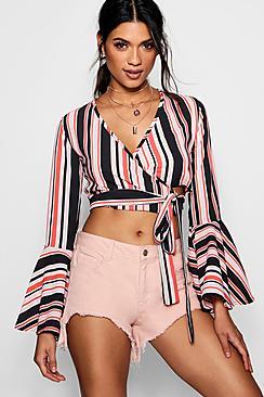 Boohoo Anna Stripe Plunge Wrap Top