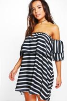Boohoo Petite Marissa Stripe Frill Off Shoulder Dress Multi