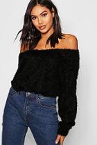 Boohoo Fluffy Knit Off The Shoulder Oversized Jumper