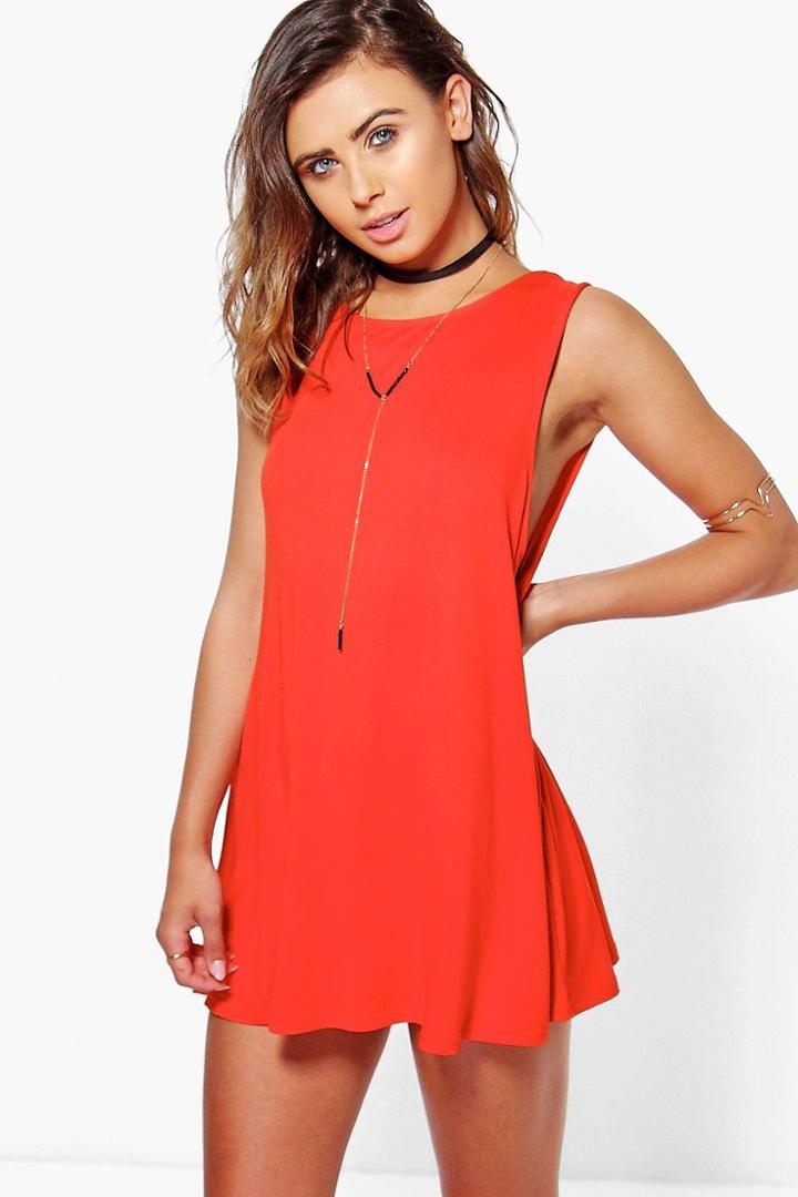 Boohoo Petite Olive Drop Armhole Swing Dress Orange