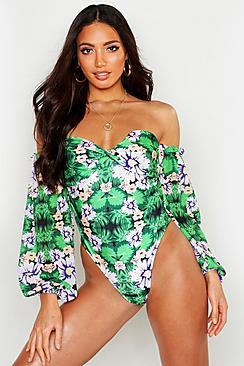 Boohoo Chiffon Balloon Sleeve Swimsuit