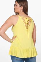 Boohoo Plus Bethanie Lace Up Back Ruffle Cami Yellow
