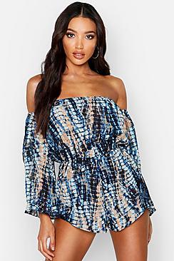 Boohoo Tie Dye Beach Bardot Playsuit