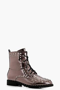 Boohoo Isobel Stud Trim Metallic Extreme Hiker Boot