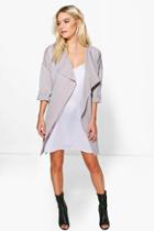Boohoo Lexi Waterfall Ruched Back Belted Duster Grey