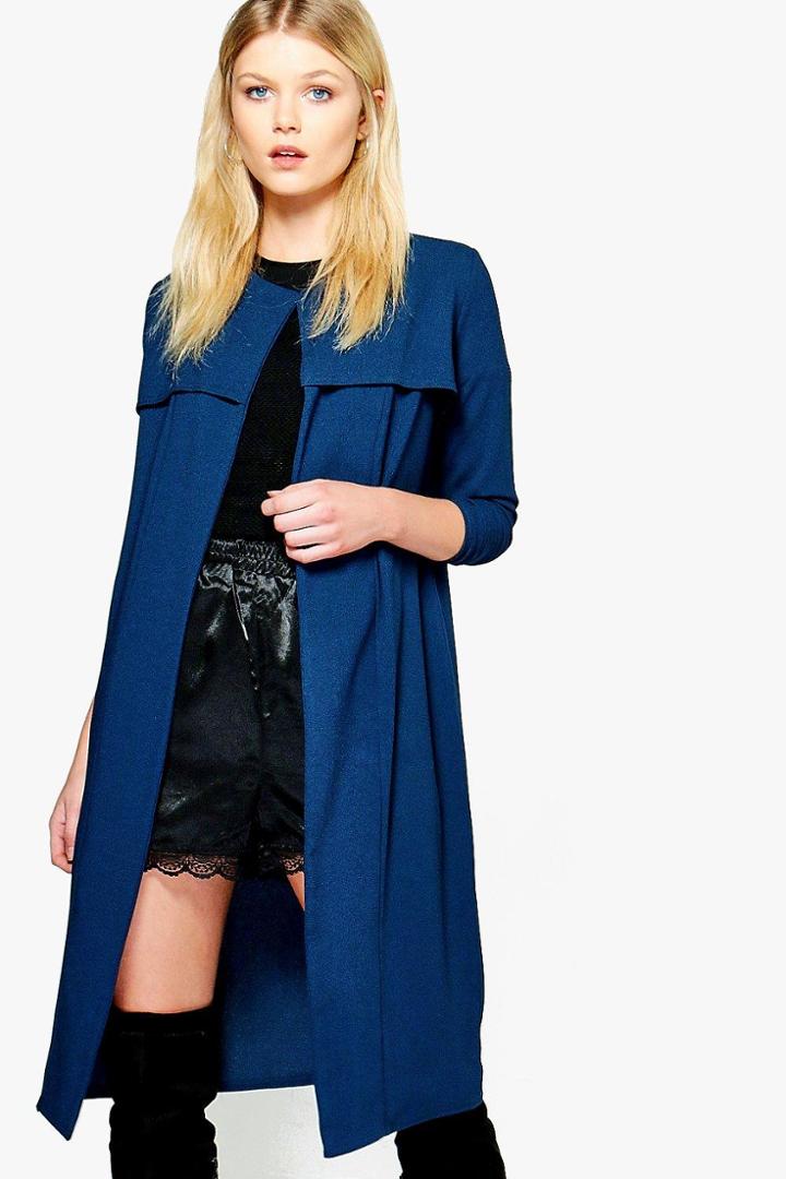 Boohoo Petite Kim Collarless Duster Jacket Midnight