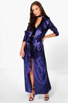 Boohoo Holly Satin Belted Duster Navy
