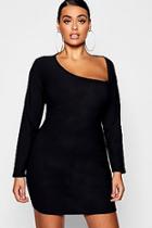 Boohoo Plus Asymmetric Neck Detail Bodycon Dress