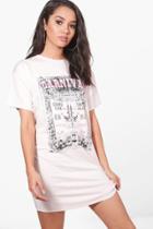 Boohoo Petite Rachel Printed T-shirt Dress Nude