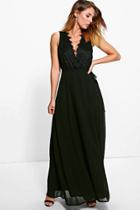 Boohoo Boutique Lana Lace Scallop Top Maxi Dress Black