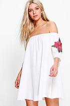 Boohoo Cleo Embroidered Cold Shoulder Dress