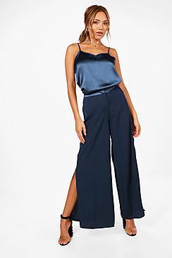 Boohoo Isla Cami And Wide Leg Split Trouser Co-ord