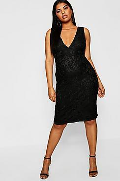 Boohoo Plus Plunge Lace Midi Dress