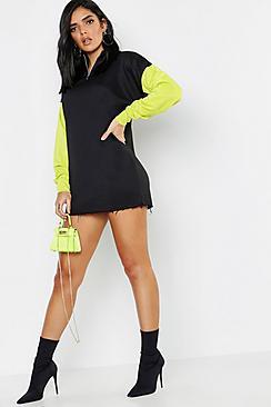 Boohoo Neon Colour Block Zip Detail Sweat Dress