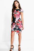 Boohoo Jess Floral Print Cap Sleeve Peplum Midi Dress Multi