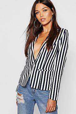 Boohoo Vertical Stripe Jersey Blazer