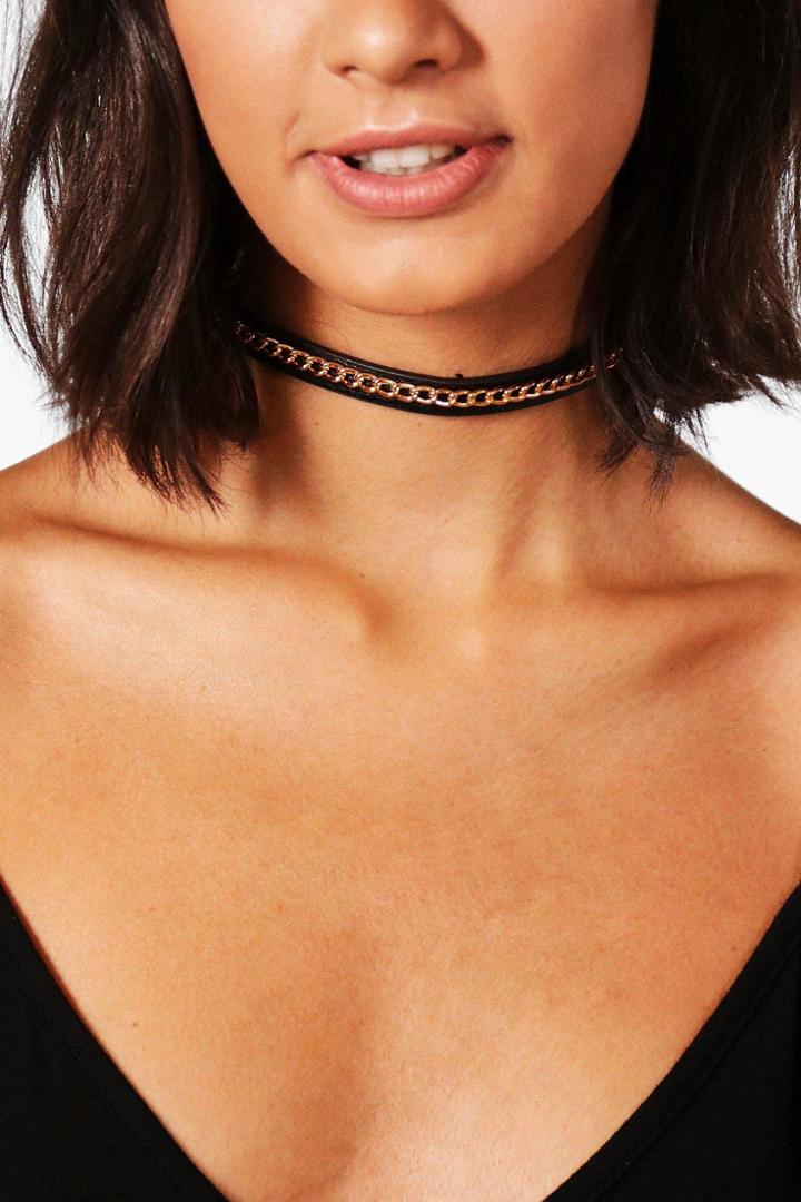 Boohoo Megan Chain Trim Choker Black