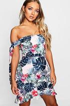 Boohoo Tia Tie Shoulder Wrap Palm Print Shift Dress