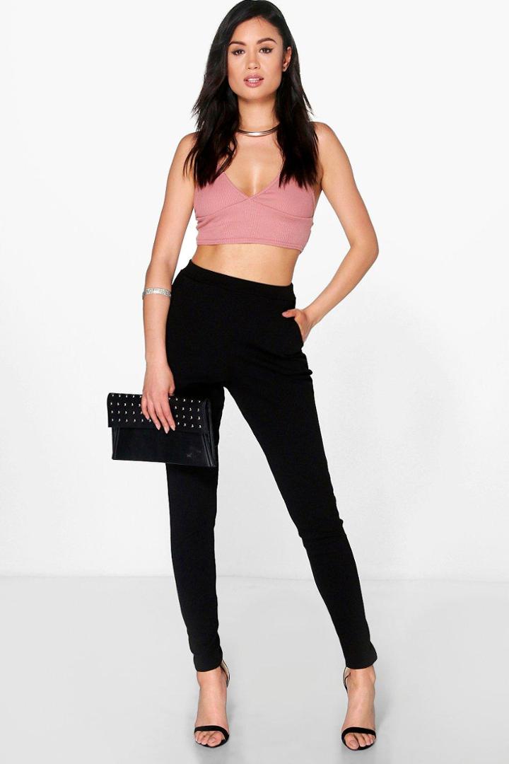 Boohoo Eva Crepe Super Stretch Skinny Trousers Black