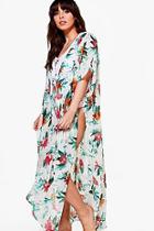 Boohoo Plus Fiona Tropical Printed Kimono