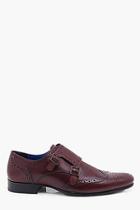 Boohoo Burgundy Leather Brogue With Monk Strap