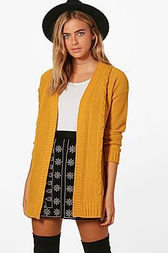 Boohoo Daisy Edge To Edge Cable Knit Cardigan