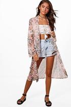 Boohoo Leah Floral Mesh Maxi Kimono