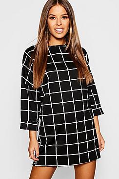 Boohoo Petite Slouchy Grid Check Shift Dress
