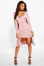 Boohoo Darla Slinky Cowl Neck Dress & Duster Co-ord Set Rose