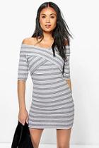 Boohoo Kelly Off The Shoulder Stripe Bodycon Dress