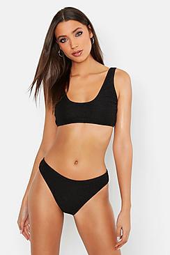 Boohoo Tall Crinkle High Leg Scoop Bikini Set