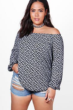 Boohoo Plus Esme Paisley Print Off The Shoulder Top