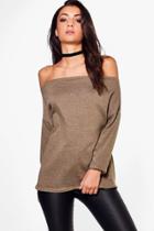 Boohoo Tall Nola Off The Shoulder Jumper Khaki