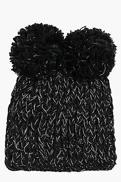 Boohoo Nancy Double Pom Beanie Hat