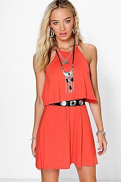 Boohoo Aggy Sleeveless Double Layer Swing Dress