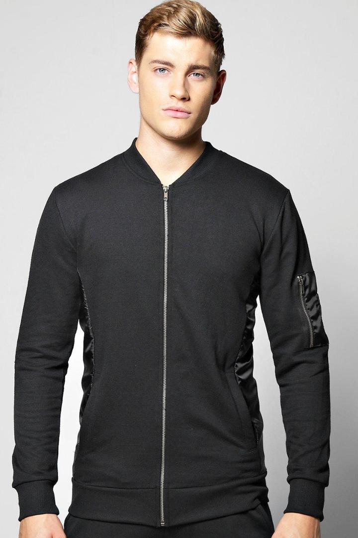 Boohoo Ma1 Jersey Bomber With Nylon Panel Black