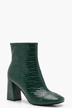 Boohoo Croc Flared Heel Shoe Boots