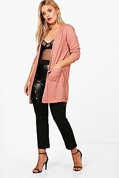 Boohoo Plus Penny Ribbed Oversized Pocket Cardigan
