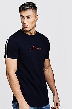 Boohoo Man Signature Curve Hem T-shirt With Side Tape