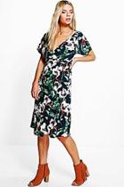 Boohoo Em Fluted Sleeve Floral Printed Wrap Dress