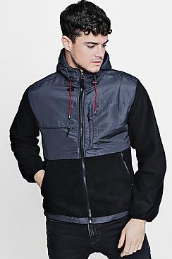 Boohoo Polar Fleece Panel Hooded Jacket